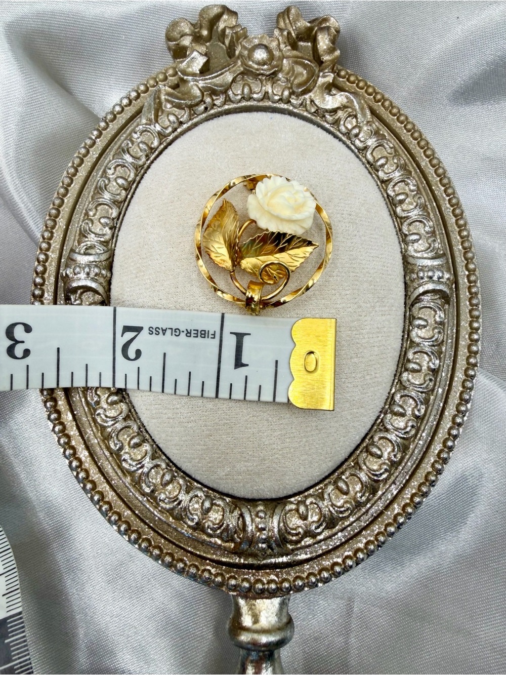 Vintage 14K GF Carved Rose Circle Frame Brooch Pin Cottagecore - Picture 6 of 10